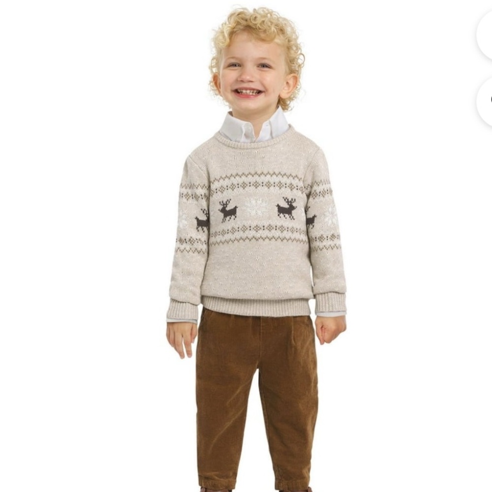 Lands' End Cream Sweater with Reindeer Design